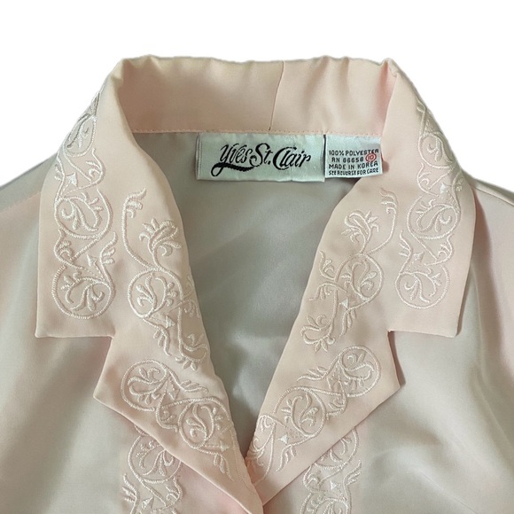 Vintage Yves St. Clair Peach Embroidered Button-Up Blouse w Shoulder Pads Sz 8 - Picture 5 of 6